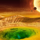 Artist’s depiction of what life could look like on the surface of a distant planet.
